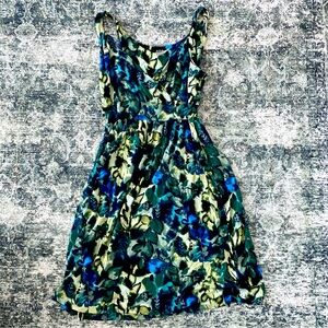 a new approach a.n.a. blue and green floral watercolor midi dress size large